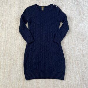 Y2K Rugby Ralph Lauren Wool Cashmere Cable Knit Mini Sweater Dress S